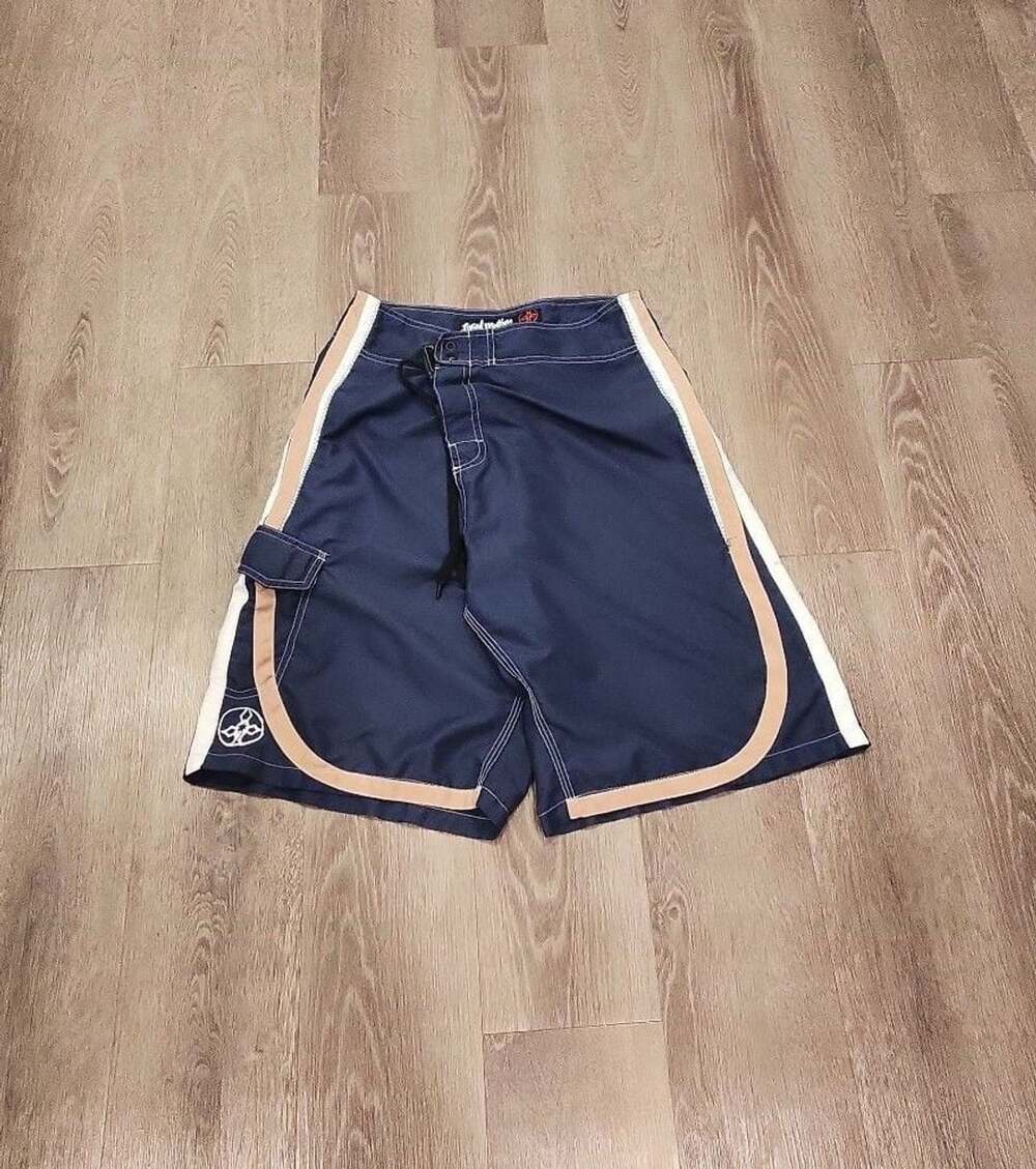 Local Motion Mens Size 34 Navy Blue Vintage Surf Board Shorts Swim Trunks